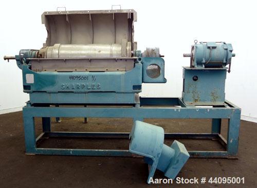 Used Sharples P-3400 Super-D-Canter Centrifuge. 316 Stainless steel construction (product contact areas), maximum bowl speed 4000 rpm, hogged out cake discharge ports with wear liners, 4.25" single l...