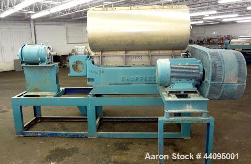 Used Sharples P-3400 Super-D-Canter Centrifuge. 316 Stainless steel construction (product contact areas), maximum bowl speed 4000 rpm, hogged out cake discharge ports with wear liners, 4.25" single l...