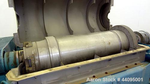 Used Sharples P-3400 Super-D-Canter Centrifuge. 316 Stainless steel construction (product contact areas), maximum bowl speed 4000 rpm, hogged out cake discharge ports with wear liners, 4.25" single l...