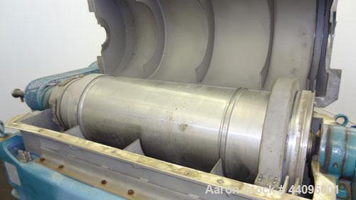 Used Sharples P-3400 Super-D-Canter Centrifuge. 316 Stainless steel construction (product contact areas), maximum bowl speed 4000 rpm, hogged out cake discharge ports with wear liners, 4.25" single l...