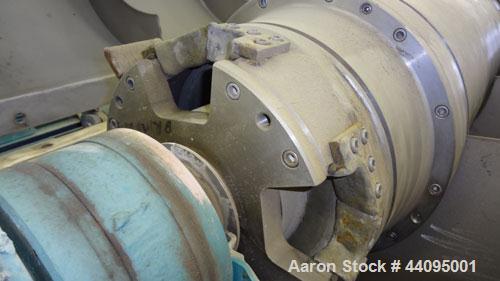 Used Sharples P-3400 Super-D-Canter Centrifuge. 316 Stainless steel construction (product contact areas), maximum bowl speed 4000 rpm, hogged out cake discharge ports with wear liners, 4.25" single l...