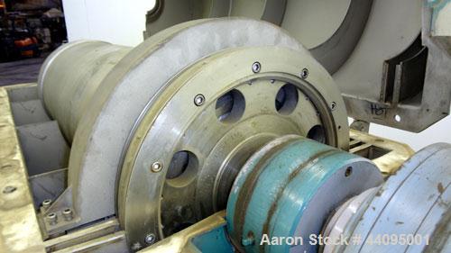 Used Sharples P-3400 Super-D-Canter Centrifuge. 316 Stainless steel construction (product contact areas), maximum bowl speed 4000 rpm, hogged out cake discharge ports with wear liners, 4.25" single l...