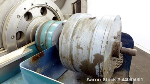 Used Sharples P-3400 Super-D-Canter Centrifuge. 316 Stainless steel construction (product contact areas), maximum bowl speed 4000 rpm, hogged out cake discharge ports with wear liners, 4.25" single l...