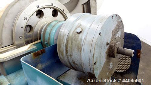 Used Sharples P-3400 Super-D-Canter Centrifuge. 316 Stainless steel construction (product contact areas), maximum bowl speed 4000 rpm, hogged out cake discharge ports with wear liners, 4.25" single l...