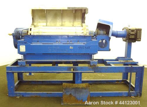 Used Sharples P-3400 Super-D-Canter Centrifuge. 316 Stainless steel construction (product contact areas), maximum bowl speed 4000 rpm, 360 degree cake discharge ports with wear liners, 4.25" single l...