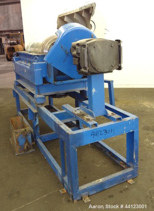 Used Sharples P-3400 Super-D-Canter Centrifuge. 316 Stainless steel construction (product contact areas), maximum bowl speed 4000 rpm, 360 degree cake discharge ports with wear liners, 4.25" single l...