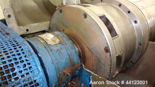 Used Sharples P-3400 Super-D-Canter Centrifuge. 316 Stainless steel construction (product contact areas), maximum bowl speed 4000 rpm, 360 degree cake discharge ports with wear liners, 4.25" single l...