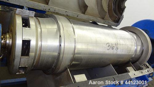 Used Sharples P-3400 Super-D-Canter Centrifuge. 316 Stainless steel construction (product contact areas), maximum bowl speed 4000 rpm, 360 degree cake discharge ports with wear liners, 4.25" single l...