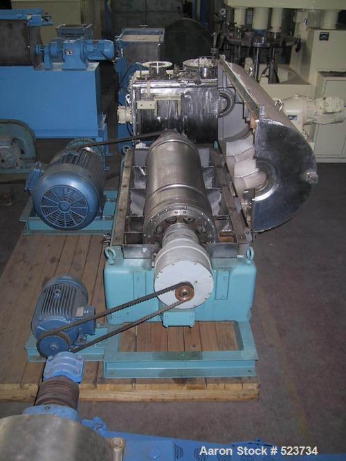 USED: Sharples P-3400 Super-D-Canter centrifuge. Stainless steelconstruction on product contact areas, max bowl speed 4000 rpm,4.25" single lead conveyor, hogged out cake discharge ports withreplacea...