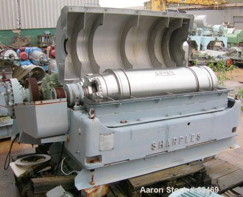 USED: Sharples P3400 Super-D-Canter centrifuge. 316 stainless steel construction on product contact areas. Max bowl speed 4000 rpm, 4.25" single lead conveyor with welded hardfacing wear protection, ...