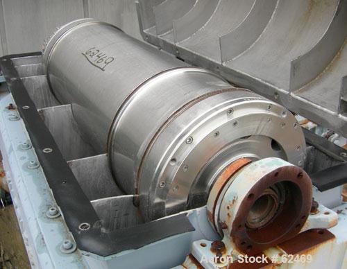 USED: Sharples P3400 Super-D-Canter centrifuge. 316 stainless steel construction on product contact areas. Max bowl speed 4000 rpm, 4.25" single lead conveyor with welded hardfacing wear protection, ...