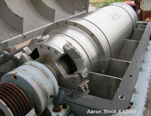 USED: Sharples P3400 Super-D-Canter centrifuge. 316 stainless steel construction on product contact areas. Max bowl speed 4000 rpm, 4.25" single lead conveyor with welded hardfacing wear protection, ...