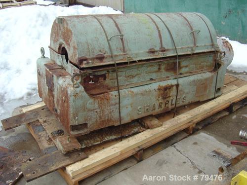 USED: Sharples P-3400 Super-D-Canter centrifuge, 316 stainless steel.Max bowl speed 4000 rpm, 4.25 single lead conveyor with welded hard-facing, hogged-out cake discharge port with replaceable wear l...