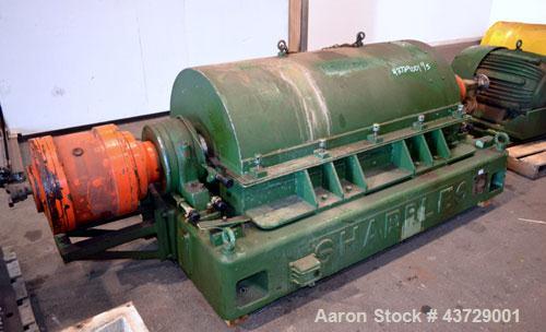 Used Sharples P-4600 Super-D-Canter Centrifuge. 317 Stainless steel construction (Product contact areas). 3000 RPM, 5” single lead conveyor with sintered tungsten carbide wear protection, hogged out ...