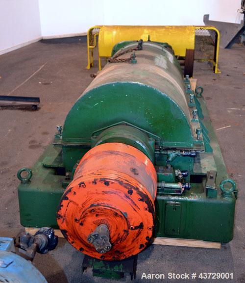 Used Sharples P-4600 Super-D-Canter Centrifuge. 317 Stainless steel construction (Product contact areas). 3000 RPM, 5” single lead conveyor with sintered tungsten carbide wear protection, hogged out ...
