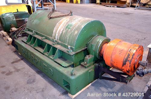 Used Sharples P-4600 Super-D-Canter Centrifuge. 317 Stainless steel construction (Product contact areas). 3000 RPM, 5” single lead conveyor with sintered tungsten carbide wear protection, hogged out ...