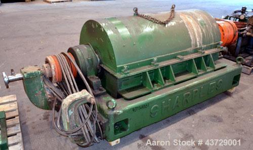 Used Sharples P-4600 Super-D-Canter Centrifuge. 317 Stainless steel construction (Product contact areas). 3000 RPM, 5” single lead conveyor with sintered tungsten carbide wear protection, hogged out ...