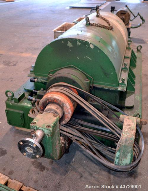 Used Sharples P-4600 Super-D-Canter Centrifuge. 317 Stainless steel construction (Product contact areas). 3000 RPM, 5” single lead conveyor with sintered tungsten carbide wear protection, hogged out ...
