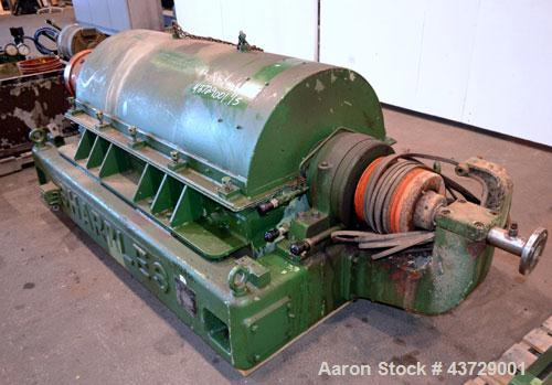 Used Sharples P-4600 Super-D-Canter Centrifuge. 317 Stainless steel construction (Product contact areas). 3000 RPM, 5” single lead conveyor with sintered tungsten carbide wear protection, hogged out ...