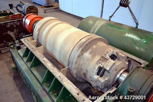 Used Sharples P-4600 Super-D-Canter Centrifuge. 317 Stainless steel construction (Product contact areas). 3000 RPM, 5” single lead conveyor with sintered tungsten carbide wear protection, hogged out ...