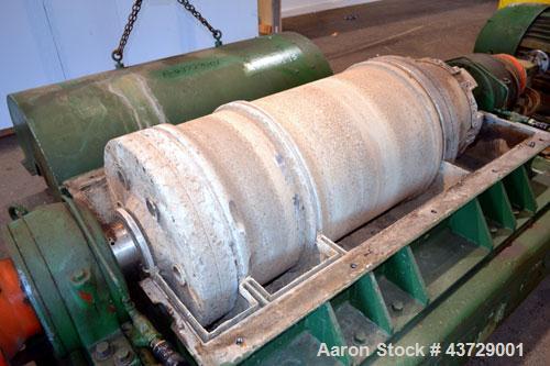 Used Sharples P-4600 Super-D-Canter Centrifuge. 317 Stainless steel construction (Product contact areas). 3000 RPM, 5” single lead conveyor with sintered tungsten carbide wear protection, hogged out ...