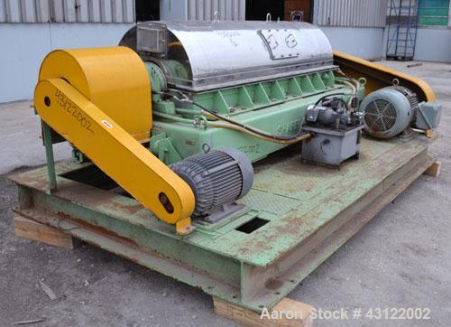 Used Sharples P-4800 Super-D-Canter Centrifuge. 316 Stainless steel construction (product contact areas), maximum bowl speed 3350 rpm, discharge ports with wear liners, 7" single lead conveyor welded...
