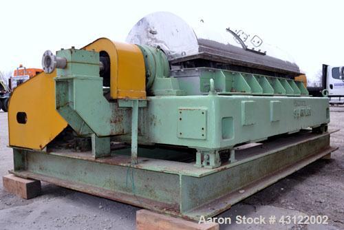 Used Sharples P-4800 Super-D-Canter Centrifuge. 316 Stainless steel construction (product contact areas), maximum bowl speed 3350 rpm, discharge ports with wear liners, 7" single lead conveyor welded...