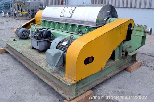 Used Sharples P-4800 Super-D-Canter Centrifuge. 316 Stainless steel construction (product contact areas), maximum bowl speed 3350 rpm, discharge ports with wear liners, 7" single lead conveyor welded...
