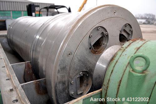 Used Sharples P-4800 Super-D-Canter Centrifuge. 316 Stainless steel construction (product contact areas), maximum bowl speed 3350 rpm, discharge ports with wear liners, 7" single lead conveyor welded...