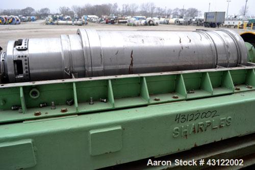 Used Sharples P-4800 Super-D-Canter Centrifuge. 316 Stainless steel construction (product contact areas), maximum bowl speed 3350 rpm, discharge ports with wear liners, 7" single lead conveyor welded...