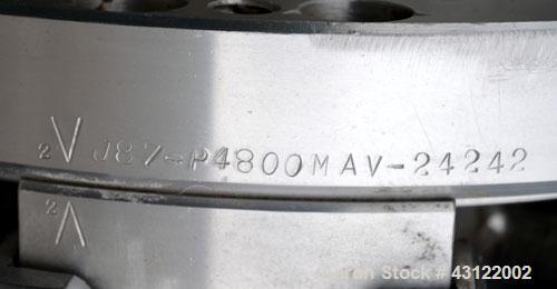 Used Sharples P-4800 Super-D-Canter Centrifuge. 316 Stainless steel construction (product contact areas), maximum bowl speed 3350 rpm, discharge ports with wear liners, 7" single lead conveyor welded...