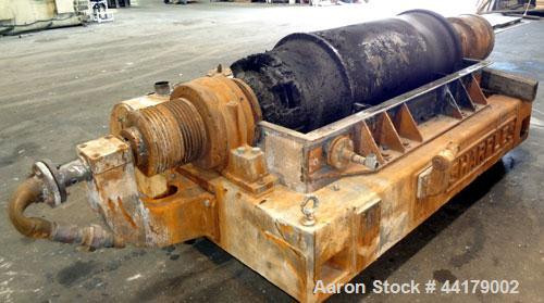 Used Sharples P-5000 Super-D-Canter Centrifuge. 316 Stainless steel product contact areas. Maximum bowl speed 3000 rpm. 5" Pitch conveyor, base, casing, cover, and feed pipe.