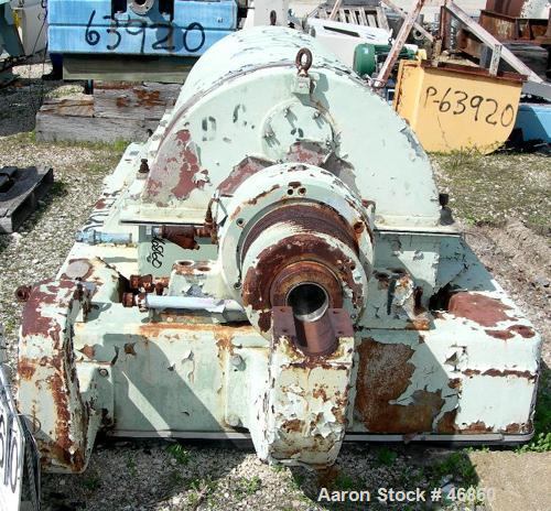 USED: Sharples P-5000 Super-D-Canter centrifuge, 316 stainless steel. Max bowl speed 3000 rpm, small bolt pattern bowl, 5" single lead conveyor with sintered tungsten carbide wear protection tiles, h...