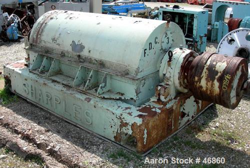 USED: Sharples P-5000 Super-D-Canter centrifuge, 316 stainless steel. Max bowl speed 3000 rpm, small bolt pattern bowl, 5" single lead conveyor with sintered tungsten carbide wear protection tiles, h...