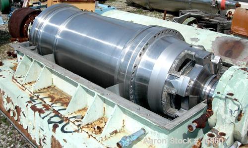 USED: Sharples P-5000 Super-D-Canter centrifuge, 316 stainless steel. Max bowl speed 3000 rpm, small bolt pattern bowl, 5" single lead conveyor with sintered tungsten carbide wear protection tiles, h...