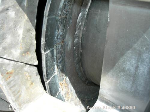 USED: Sharples P-5000 Super-D-Canter centrifuge, 316 stainless steel. Max bowl speed 3000 rpm, small bolt pattern bowl, 5" single lead conveyor with sintered tungsten carbide wear protection tiles, h...