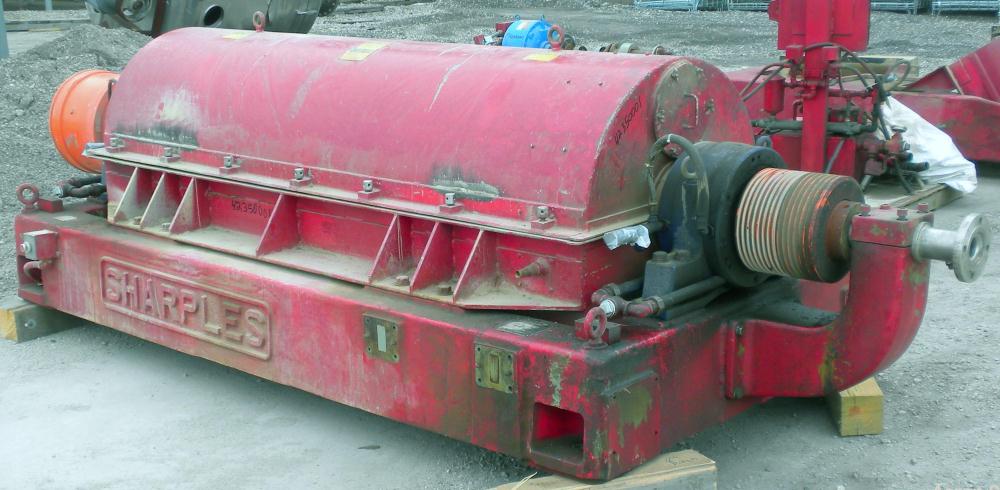 Used Sharples P-5400 Super-D-Canter Centrifuge, 316/317 stainless steel construction on product contact areas, max bowl speed 3000 rpm, 8.5" single lead conveyor with sintered tuingsten carbide wear ...