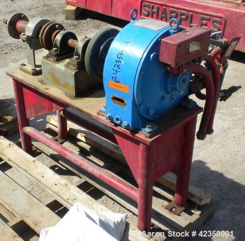 Used Sharples P-5400 Super-D-Canter Centrifuge, 316/317 stainless steel construction on product contact areas, max bowl speed 3000 rpm, 8.5" single lead conveyor with sintered tuingsten carbide wear ...