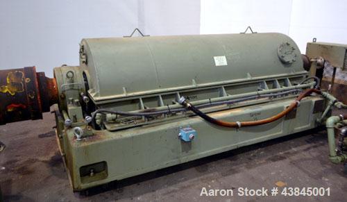 Used Sharples P-5400 Super-D-Canter Centrifuge. 316/317 Stainless steel construction (product contact areas). Maximum bowl speed 3000 rpm, 5” single lead conveyor with sintered tungsten carbide wear ...