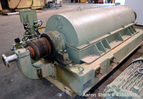 Used Sharples P-5400 Super-D-Canter Centrifuge. 316/317 Stainless steel construction (product contact areas). Maximum bowl speed 3000 rpm, 5” single lead conveyor with sintered tungsten carbide wear ...