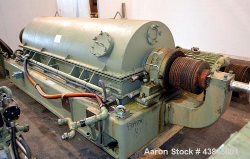 Used Sharples P-5400 Super-D-Canter Centrifuge. 316/317 Stainless steel construction (product contact areas). Maximum bowl speed 3000 rpm, 5” single lead conveyor with sintered tungsten carbide wear ...