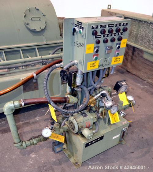 Used Sharples P-5400 Super-D-Canter Centrifuge. 316/317 Stainless steel construction (product contact areas). Maximum bowl speed 3000 rpm, 5” single lead conveyor with sintered tungsten carbide wear ...