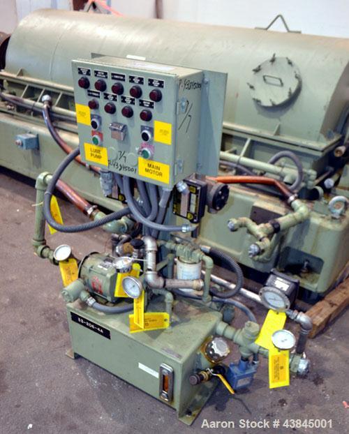 Used Sharples P-5400 Super-D-Canter Centrifuge. 316/317 Stainless steel construction (product contact areas). Maximum bowl speed 3000 rpm, 5” single lead conveyor with sintered tungsten carbide wear ...