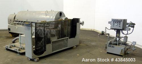 Used Sharples P-5400 Super-D-Canter Centrifuge. 316/317 Stainless steel construction (product contact areas). Maximum bowl speed 3000 rpm, 5” single lead conveyor with sintered tungsten carbide wear ...