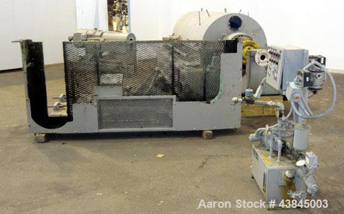 Used Sharples P-5400 Super-D-Canter Centrifuge. 316/317 Stainless steel construction (product contact areas). Maximum bowl speed 3000 rpm, 5” single lead conveyor with sintered tungsten carbide wear ...