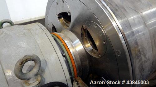 Used Sharples P-5400 Super-D-Canter Centrifuge. 316/317 Stainless steel construction (product contact areas). Maximum bowl speed 3000 rpm, 5” single lead conveyor with sintered tungsten carbide wear ...