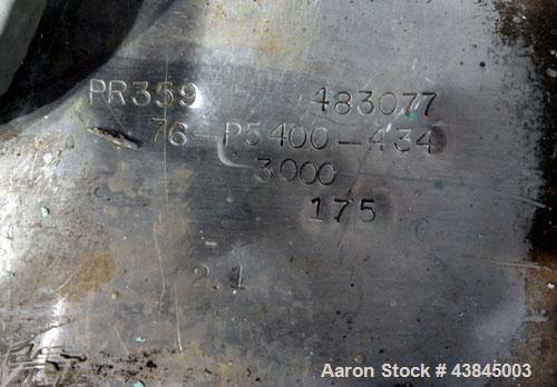 Used Sharples P-5400 Super-D-Canter Centrifuge. 316/317 Stainless steel construction (product contact areas). Maximum bowl speed 3000 rpm, 5” single lead conveyor with sintered tungsten carbide wear ...