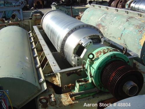 USED: Sharples P-5400 Super-D-Canter Centrifuge. 316/317 stainless steel construction. Max bowl speed 2700 rpm, small bolt pattern bowl assembly. 5" single lead conveyor with sintered tungsten carbid...