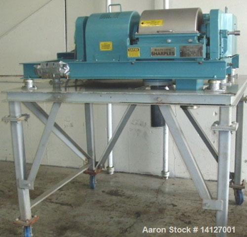 Used Sharples P-660 Super-D-Canter Centrifuge. Stainless steel construction (product contact areas), max bowl speed 6000 rpm, single lead conveyor, gearbox, base, casing, main drive motor, backdrive,...