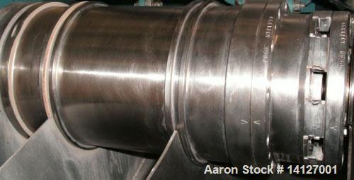 Used Sharples P-660 Super-D-Canter Centrifuge. Stainless steel construction (product contact areas), max bowl speed 6000 rpm, single lead conveyor, gearbox, base, casing, main drive motor, backdrive,...